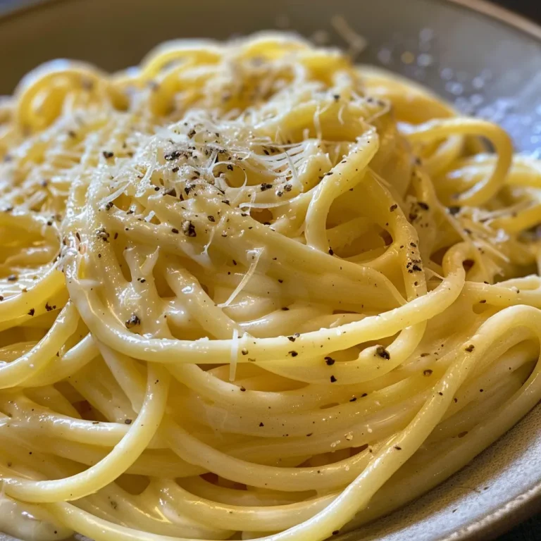Detailaufnahme von Pasta in einer cremigen Zitronensauce.