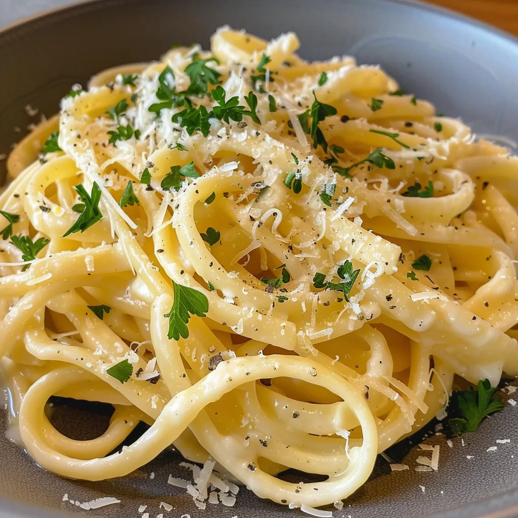 Präsentation von Zitronenpasta mit gehacktem Knoblauch und Zitrone.