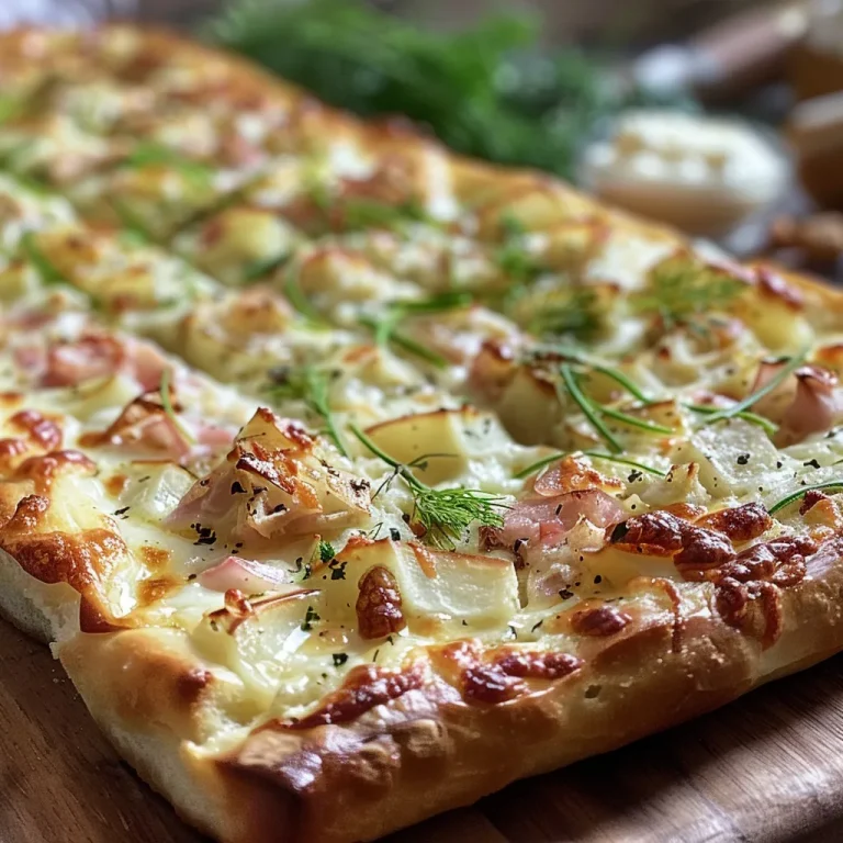 Detailaufnahme eines Flammkuchens, der mit frischem Spargel und Parmesan dekoriert ist.