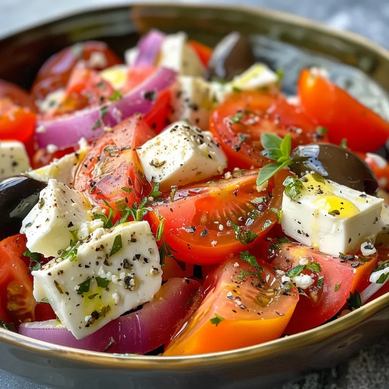 Detailaufnahme von Tomaten, Gurken und Feta in einem Griechischen Bauernsalat.