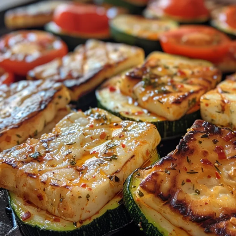 Mediterraner Genuss: Halloumi-Gemüse-Blech für entspannte Kochmomente Blechgericht mit gebratenem Halloumi, buntem Gemüse und Olivenöl.