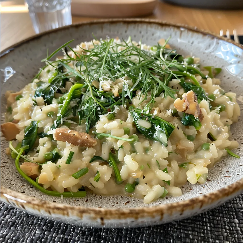 Appetitanregendes Risotto mit grünem Spargel und Kräutern.