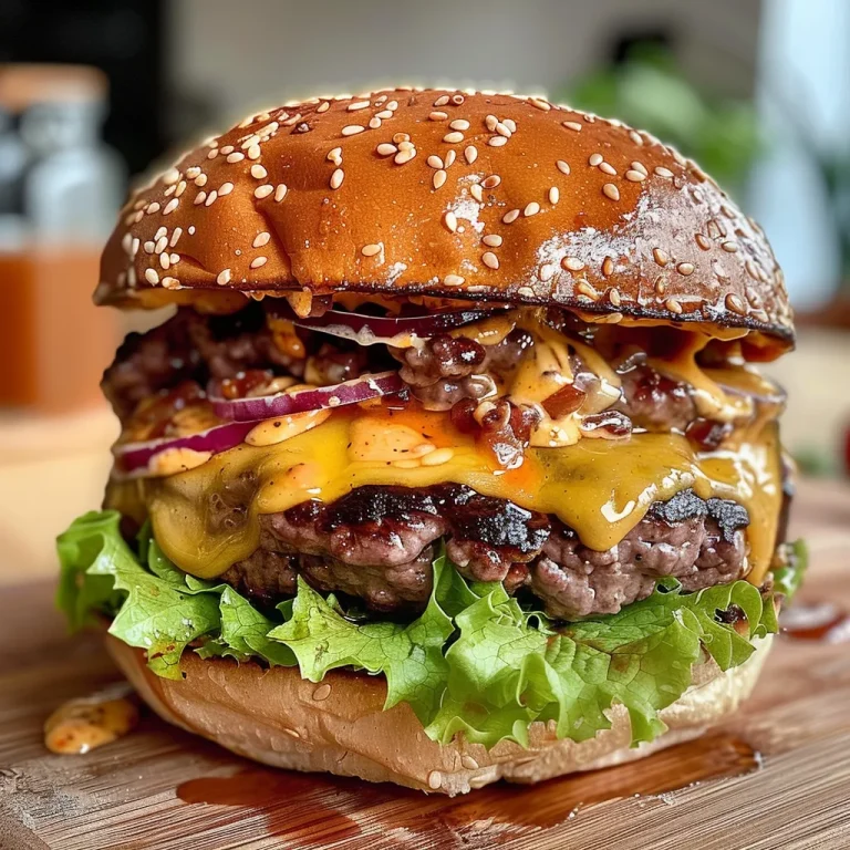 Saftiger Crack Burger auf einem Brioche-Brötchen, garniert mit Gewürzgurken und Burgersauce.