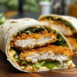 Seiteansicht eines Chicken Ranch Snack Wraps, der mit Ranch-Dressing serviert wird.