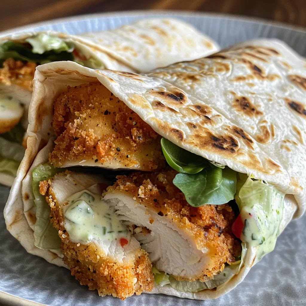 Close-up eines appetitlichen Chicken Ranch Snack Wraps auf einem Holzbrett.