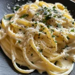 Frische Linguine in einer cremigen Sauce mit Ricotta und Babyspinat.