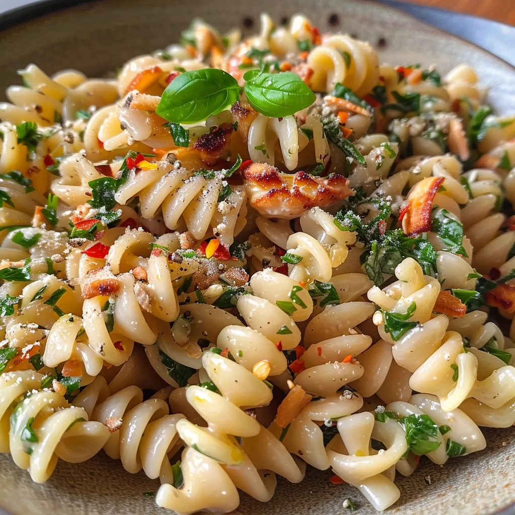 Seiteansicht eines leckeren Pasta-Salats in einer Schüssel.