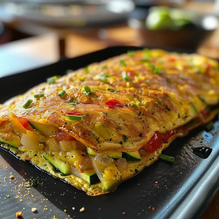 Schnelle Gemüseomelette: Ein Genuss für jede Gelegenheit Detailansicht einer bunten Gemüseomelette auf einem Teller.