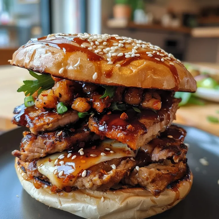 Genussvolle Momente: Koreanisches BBQ-Hähnchen-Sandwich mit knusprigem Slaw Detailaufnahme eines Sandwiches mit BBQ-Hähnchen und frischem Slaw.
