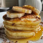 Mini-Pfannkuchen mit Bananengeschmack, ästhetisch angerichtet und dekoriert.