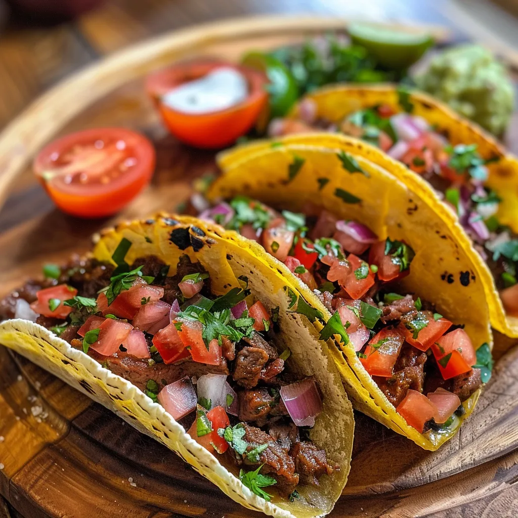 Mini Tacos displayed with beef filling, cheese, and vibrant toppings.
