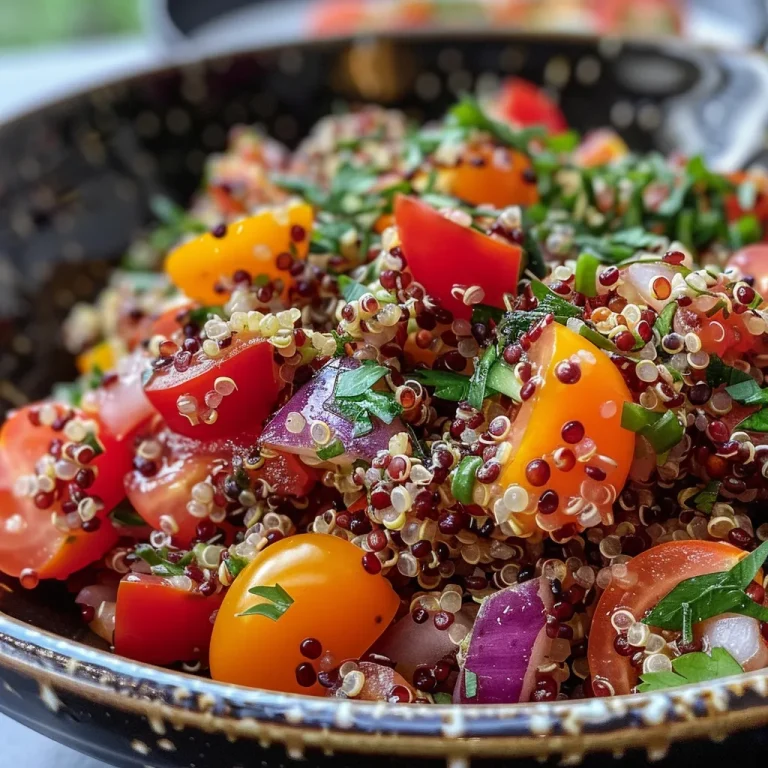 Farbenfroher Quinoa-Salat mit Paprika, Gurke und Kirschtomaten.