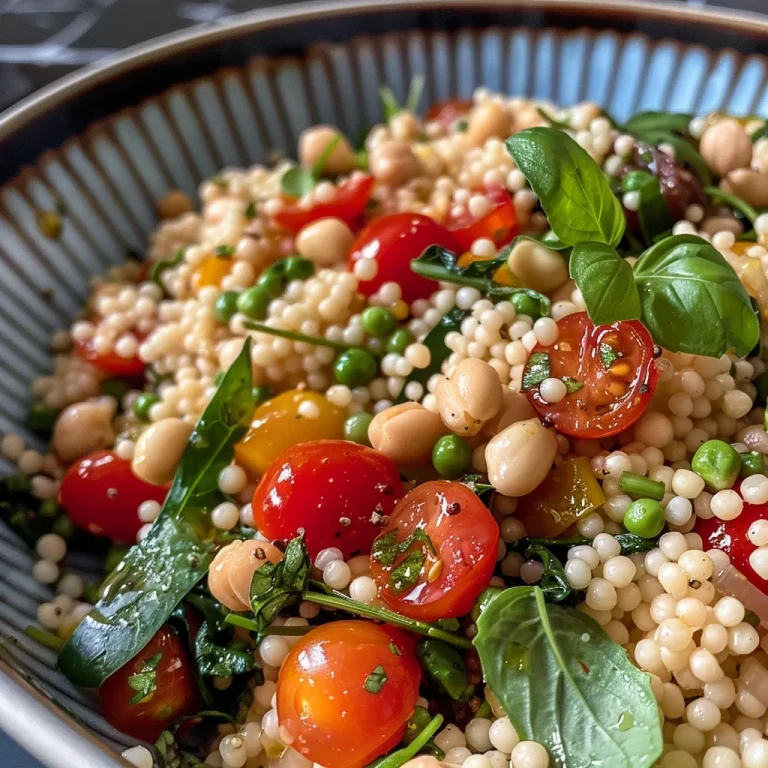 Detailaufnahme des Spargel Couscous Salats mit frischen Kräutern und Feta.