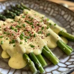 Juicy Spargelstangen in einer köstlichen, hellgelben Sauce.