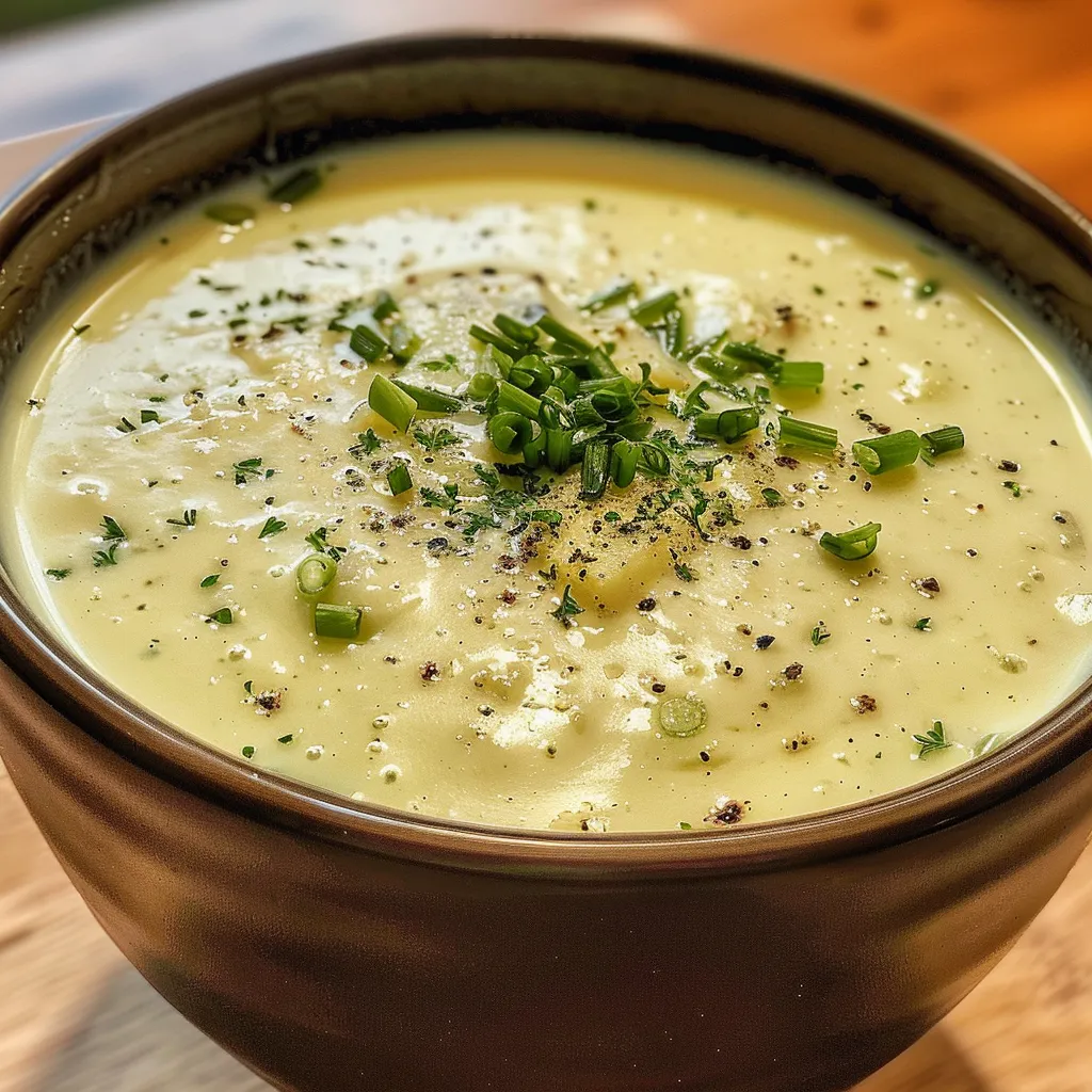 Garnierte Spargelcremesuppe mit einer attraktiven Textur und frischen Zutaten.