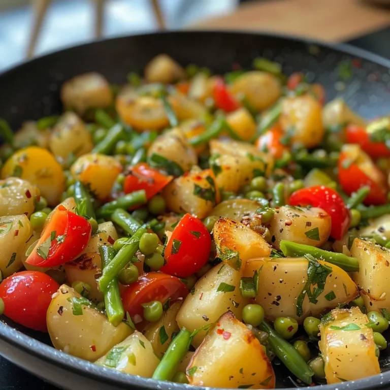 Detailansicht von gebratenem grünem Spargel und kleinen Kartoffeln.