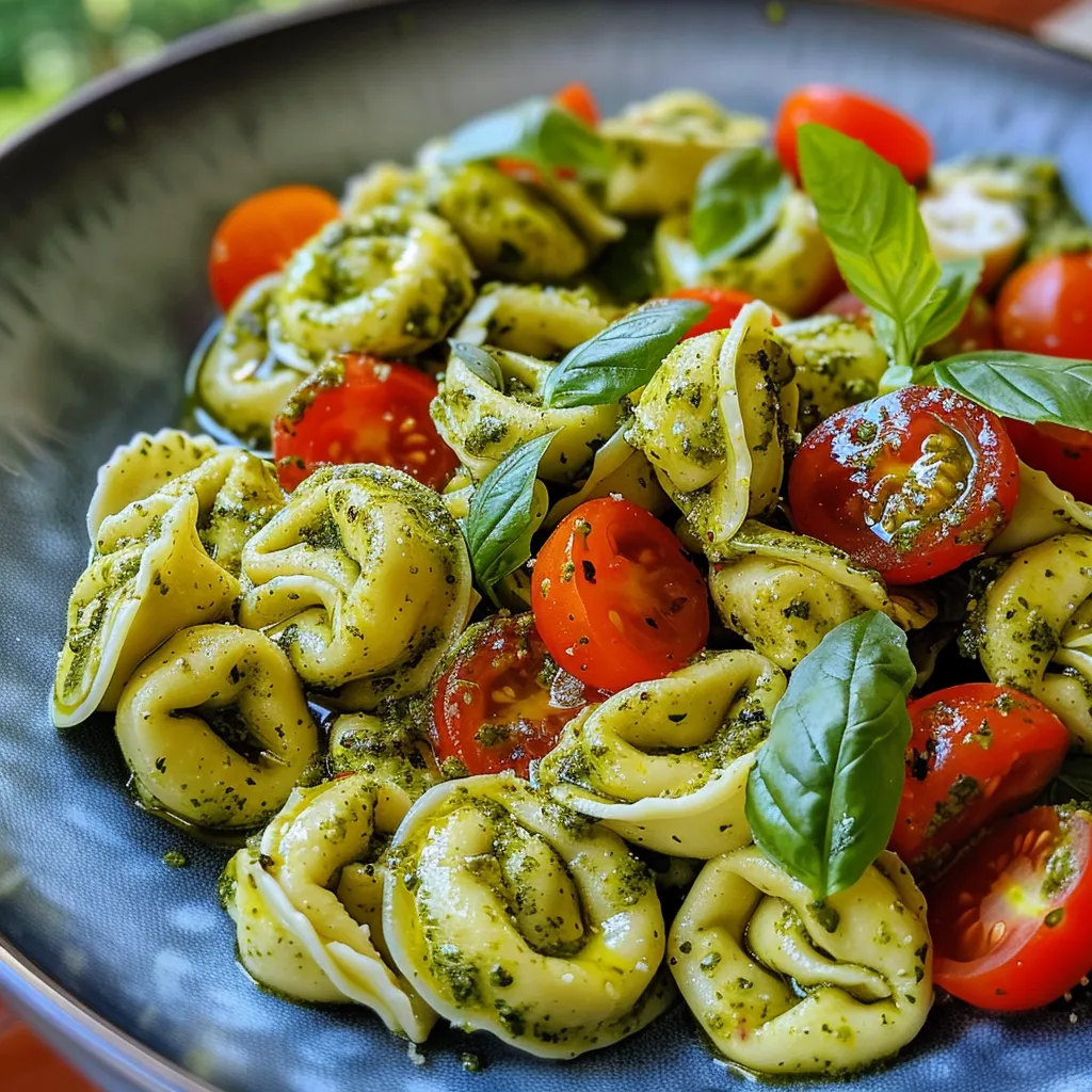 Leckeres Tortellini-Gericht auf einem weißen Teller, dekoriert mit Mozzarella.