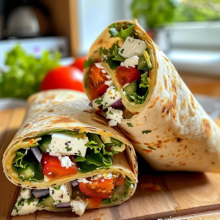 Feta-Gemüse-Wrap in einer Detailansicht.