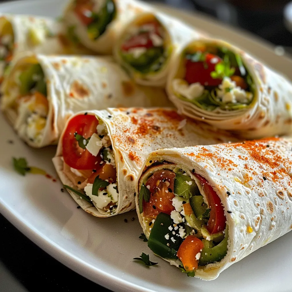 Frischer Wrap mit Feta und verschiedenen Gemüsesorten.