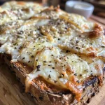 Saftiges Hüttenkäse Fladenbrot auf einem Holzbrett.