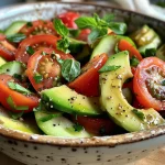 Nahaufnahme eines Avocado Tomaten Salats mit frischen Zutaten.