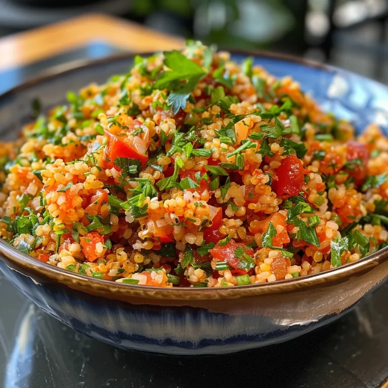 Naheinstellung von Bulgursalat in einer Schale mit frischem Gemüse.