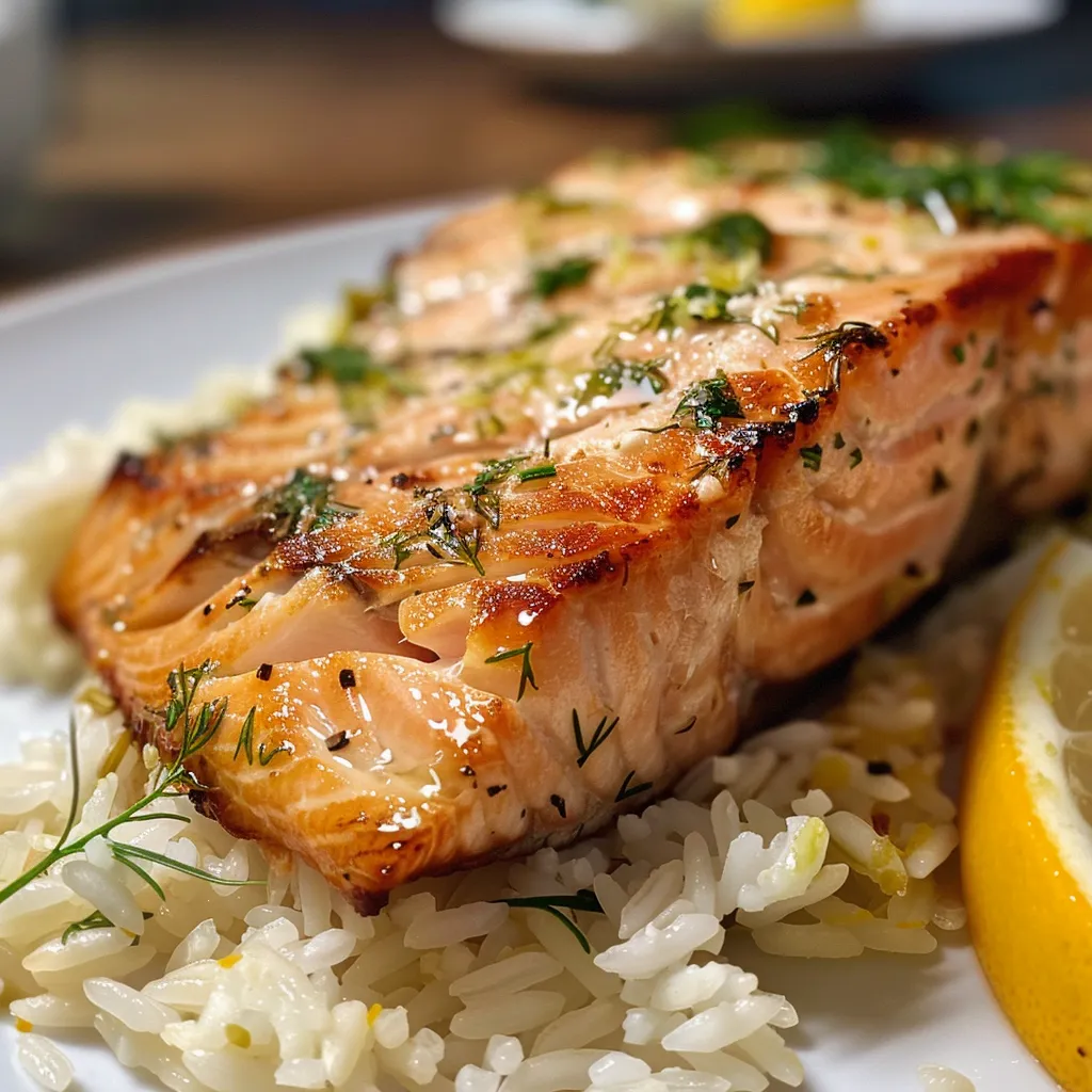 Nahaufnahme eines Lachsauflaufs mit frischen Zutaten und garnierter Oberfläche.