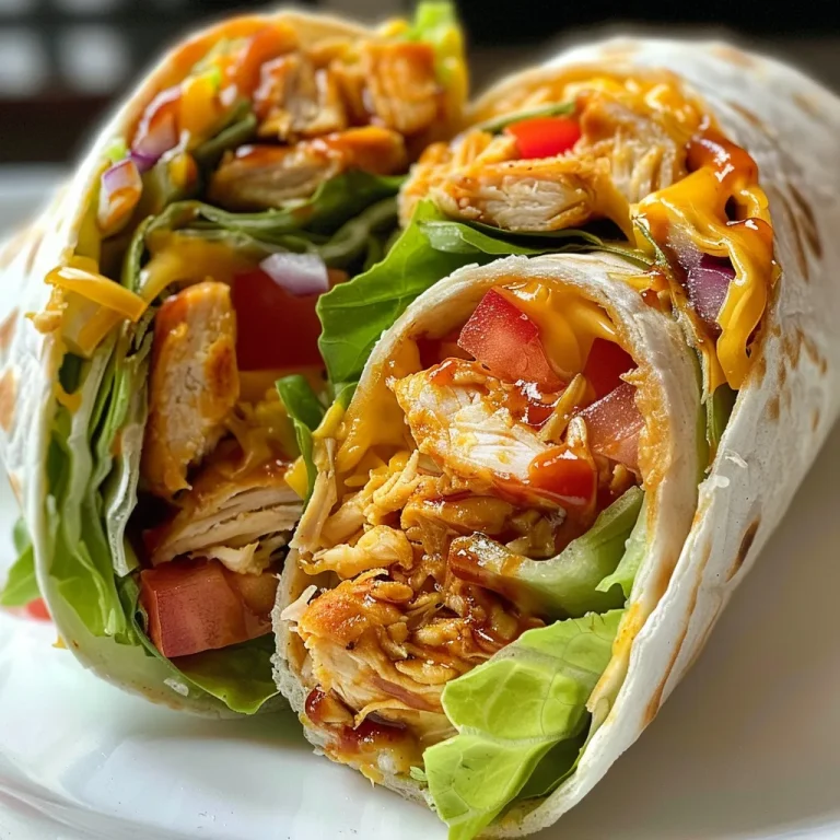 Naheansicht eines knusprigen BBQ-Hühnchen-Wraps auf einem Teller.
