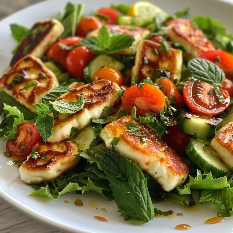 Nahaufnahme eines Halloumi-Salats mit frischen Zutaten.