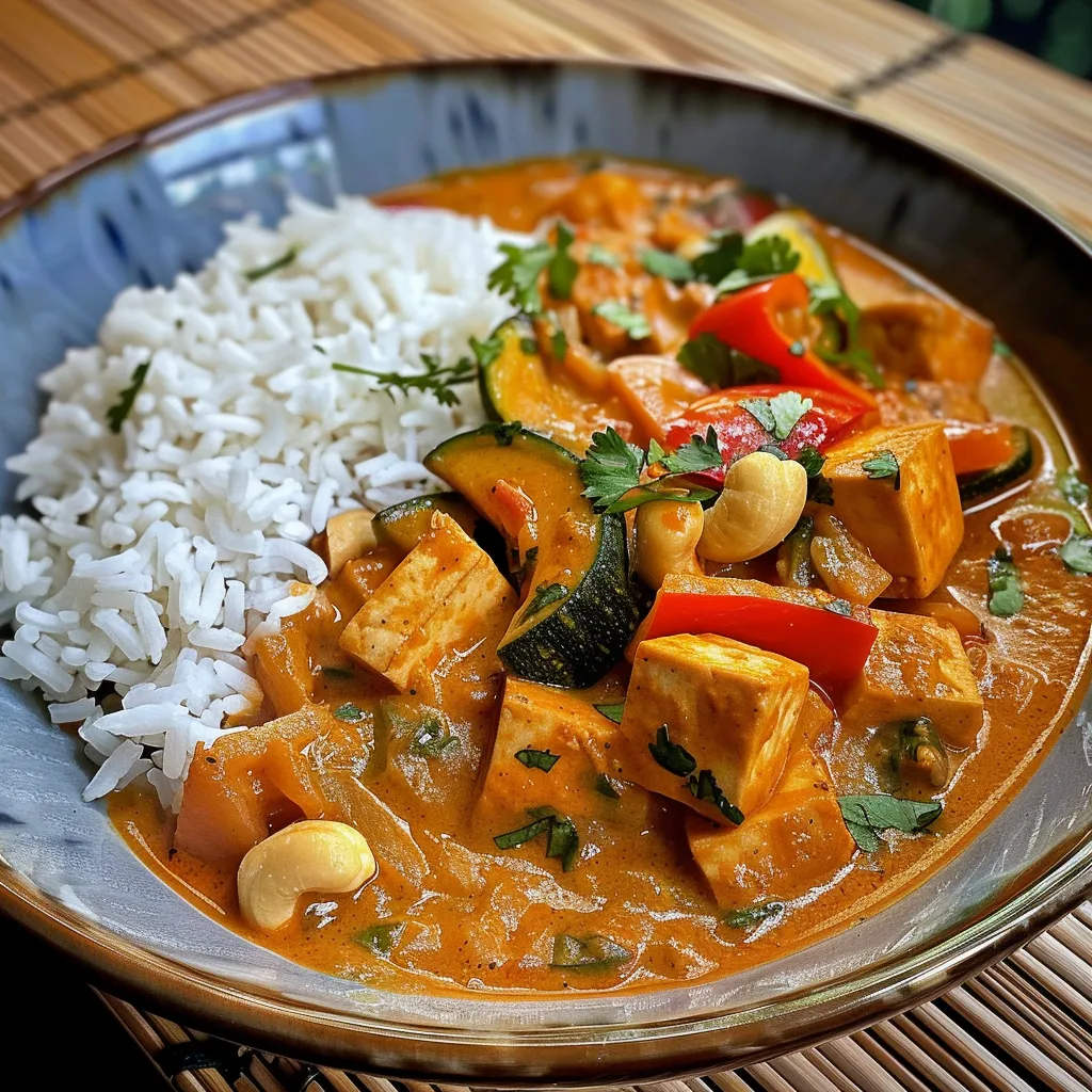 Buntes Gemüse und Tofu im gebratenen Reis, serviert in einer Schüssel.