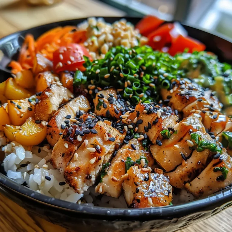Schnelle Hähnchen Bowl mit cremiger Soße für entspannte Abende Eine saftige Hähnchen Bowl mit cremiger Soße in Nahaufnahme.