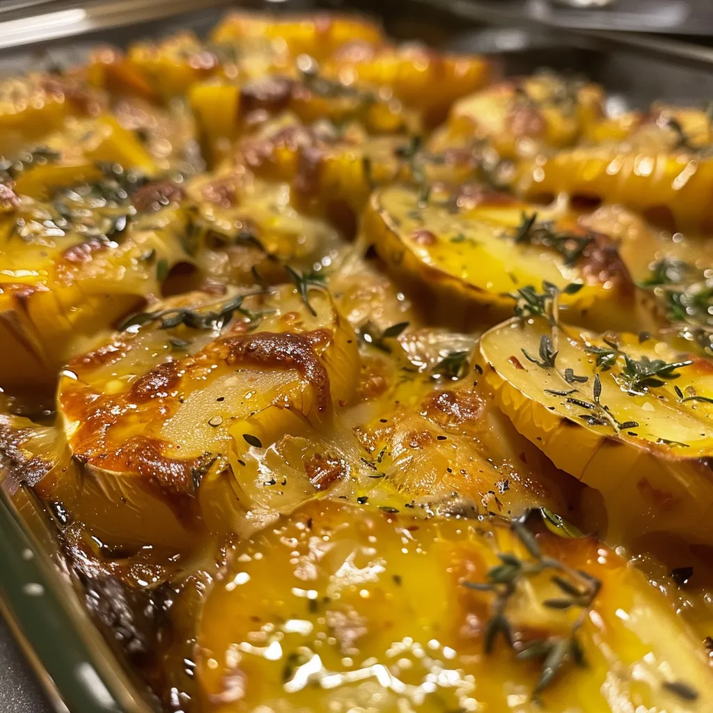 Seitenansicht eines gebackenen Blumenkohls, umgeben von bunten Paprika und Knoblauch.