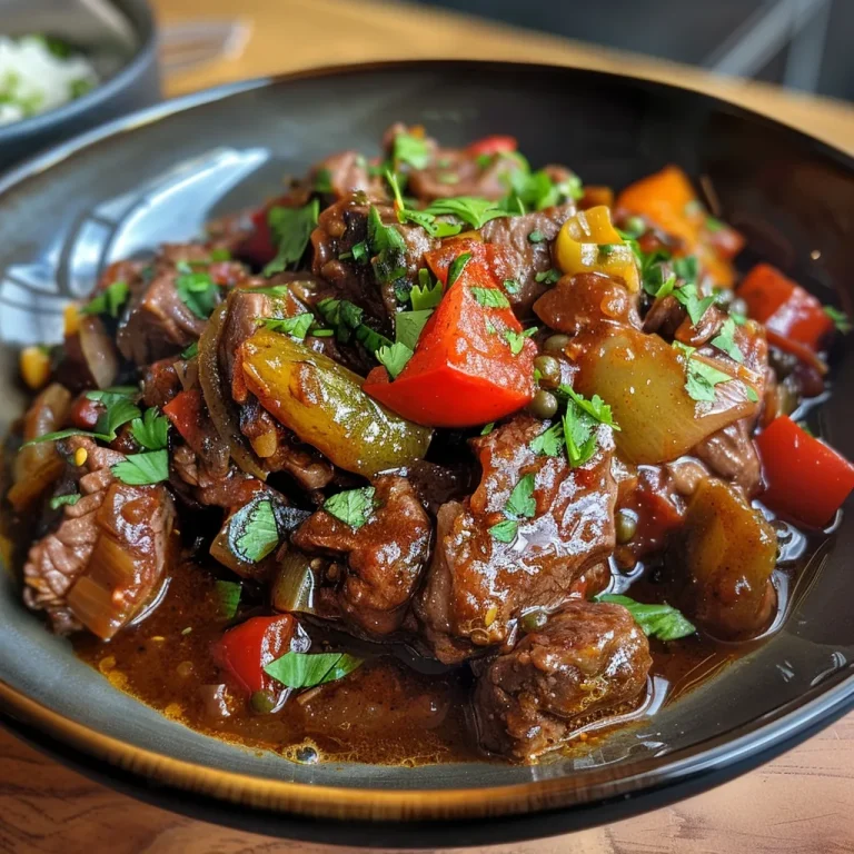 Nahaufnahme von knusprigem Chili-Rindfleisch, serviert mit frischen Zutaten.