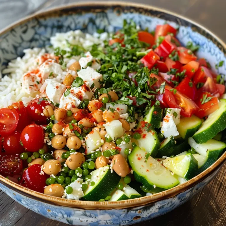 Mediterrane Reis-Bowl: Ein Genuss voller Farben und Aromen Nahaufnahme einer Mediterranen Reis-Bowl mit buntem Gemüse und Feta-Käse.