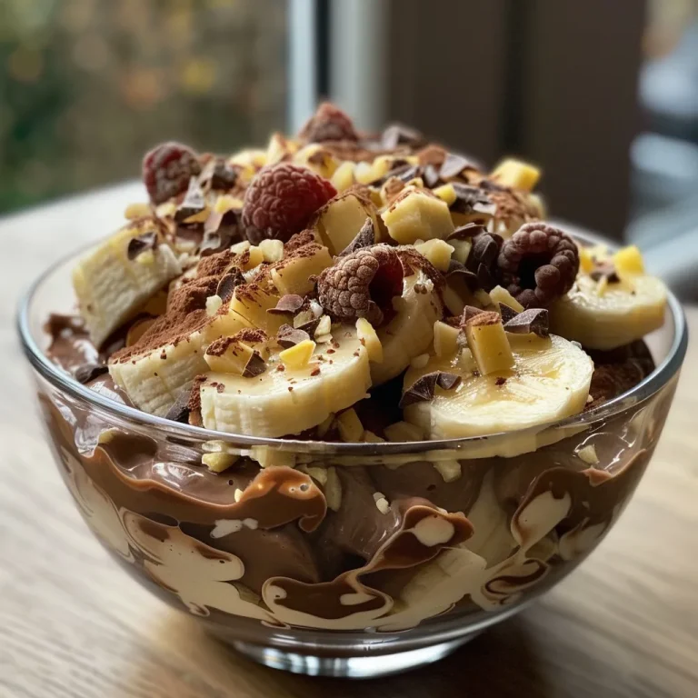 Genussvolle Schichten: Das einfache Schoko-Bananen-Dessert für jeden Anlass Nahe Ansicht eines Schoko-Bananen-Desserts mit Bananen und Schokolade.