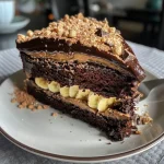 Saftige Schoko Bananen Torte mit Schokoladenglasur und Bananenscheiben.