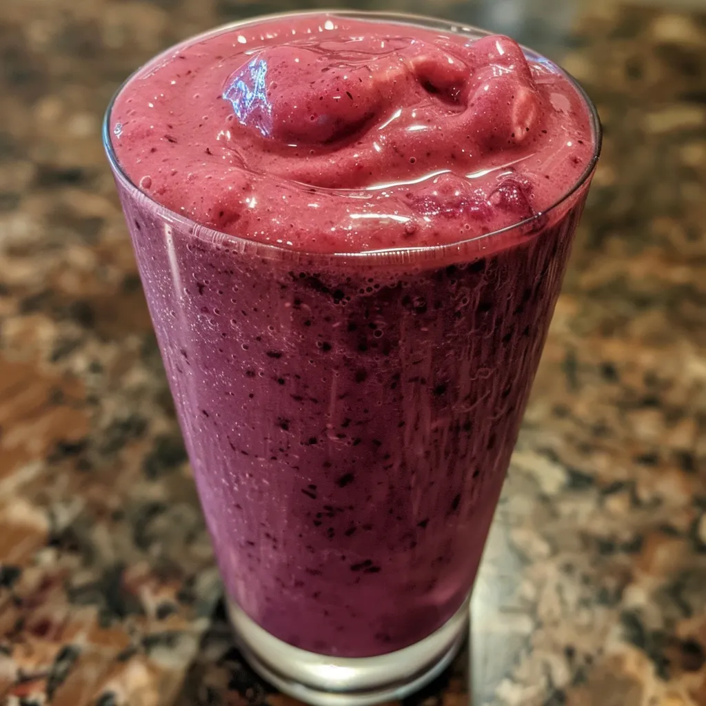 Seiteansicht eines köstlichen Smoothies aus gemischten Beeren.