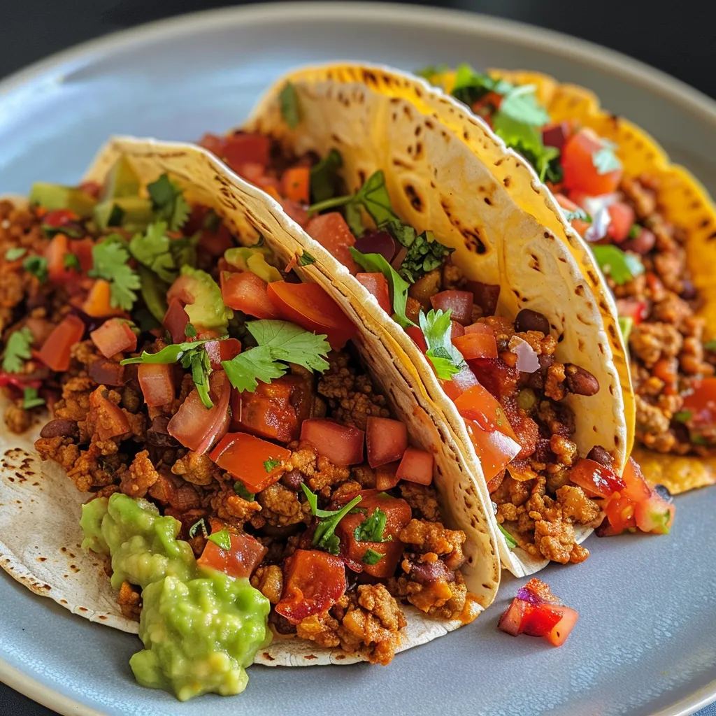 Seiteansicht einer bunten Süßkartoffel Taco Schüssel mit Toppings.