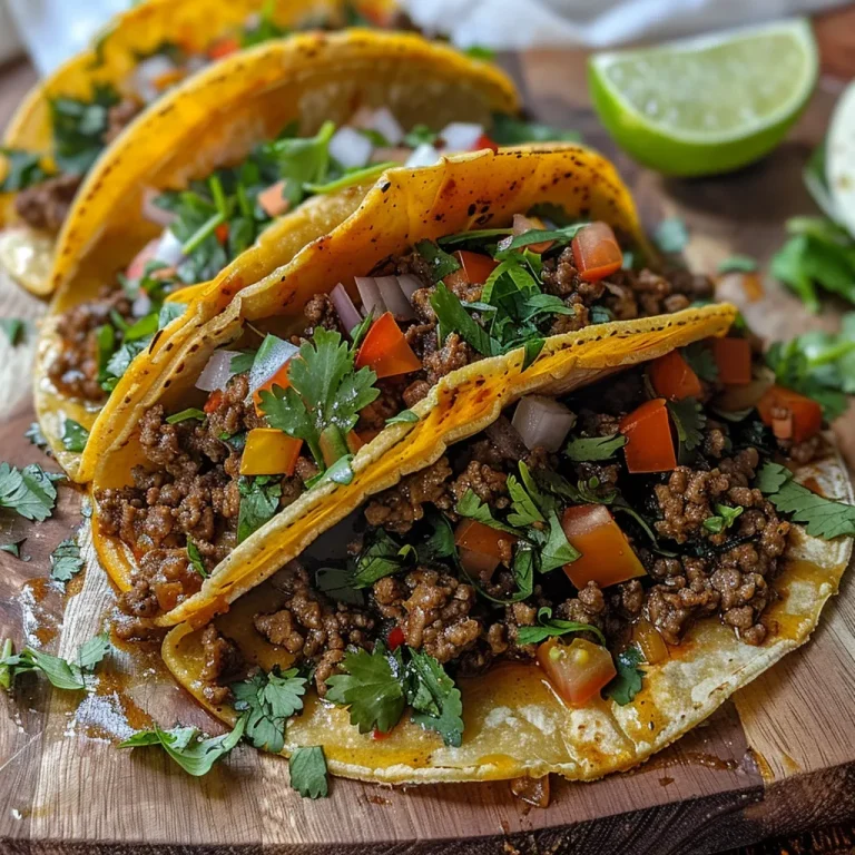Nahaufnahme von saftigen Beef Tacos, serviert mit frischem Gemüse.
