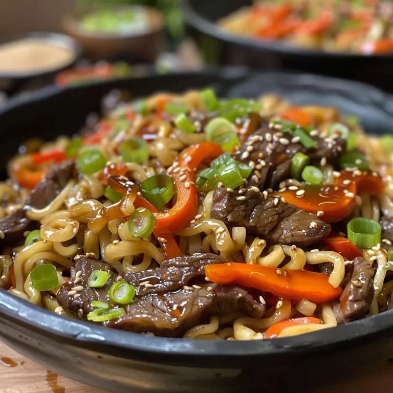 Teriyaki Beef Noodles: Un Viaje de Sabores en Cada Bocado Nahaufnahme von Teriyaki-Rindfleischnudeln in einer weißen Schüssel.