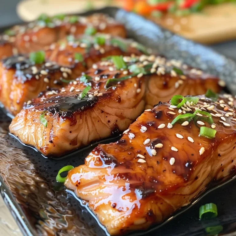 Nahaufnahme von mariniertem Teriyaki-Lachs mit einer glänzenden Sauce.