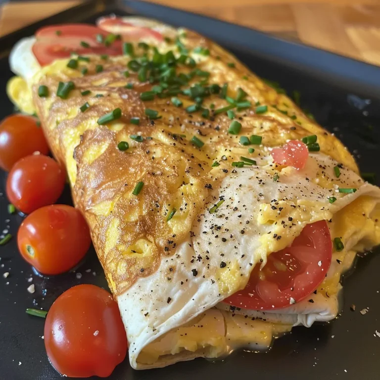 Ein Wrap Omelette Genussvolle Einfachheit für Jeden Tag Nahaufnahme eines saftigen Wrap-Omeletts mit frischen Zutaten.