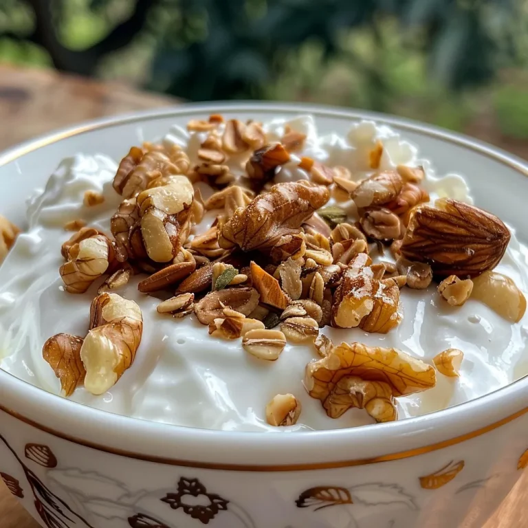 Delicias en un Tazón: Yogur con Miel y Nueces para Todos los Días Nahaufnahme von Joghurt mit Honig und Nüssen in einer Schüssel.
