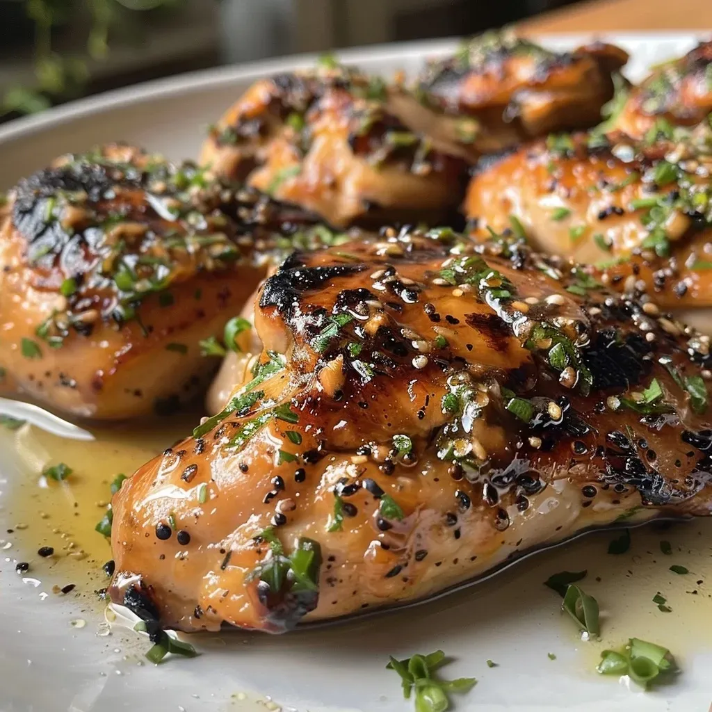 ['Juicy grilled chicken breasts glazed with a maple Dijon sauce.', 'Close-up of tender chicken covered in a shiny maple mustard glaze.', 'Side view of grilled chicken featuring a rich, golden brown coating.', 'Freshly cooked chicken breasts drizzled with a sweet and tangy sauce.']