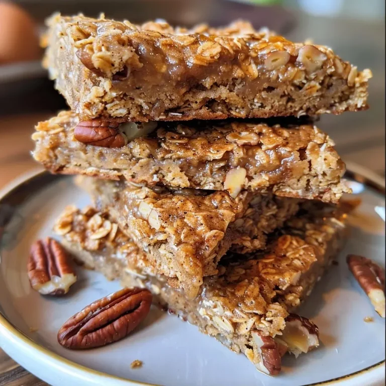 ['Close-up view of Maple Cinnamon Oatmeal Breakfast Bars showcasing a textured surface.', 'Side view of gluten-free oatmeal breakfast bars with maple and cinnamon glaze.', 'Deliciously stacked Maple Cinnamon Oatmeal Bars with visible oats and nuts.', 'Freshly baked oatmeal bars with a golden brown top and nutty toppings.']