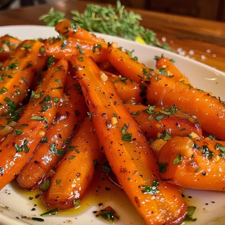 ['Close-up of glazed carrots with maple syrup, showcasing a glossy finish.', 'Side view of vibrant orange carrots coated in a shiny maple glaze.', 'Deliciously glazed carrots garnished with fresh herbs, highlighting their texture.', 'Juicy carrots drizzled with maple syrup and sprinkled with parsley and thyme.']