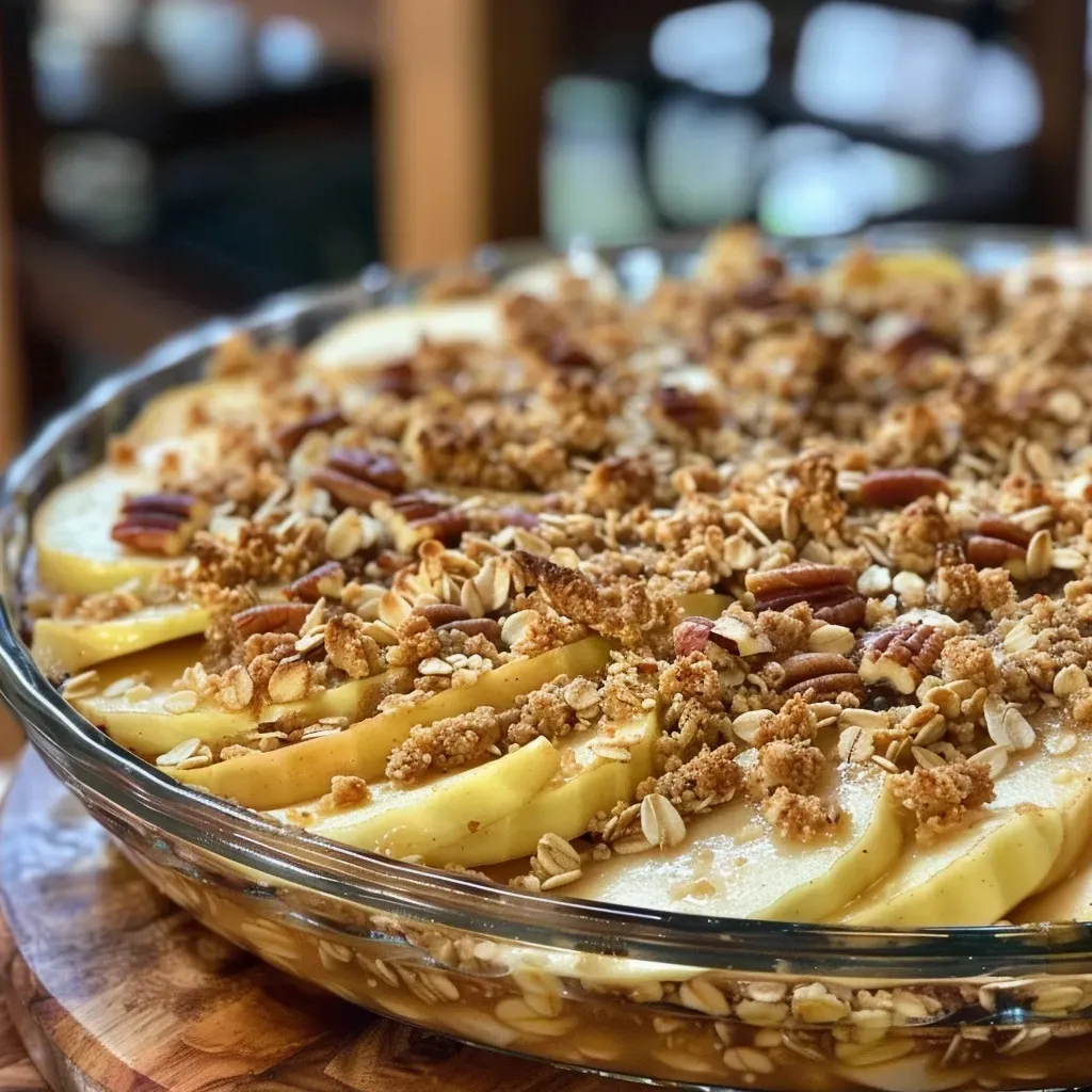 ['Close-up view of a baked Apple Pumpkin Crisp dessert with visible apple and pumpkin layers.', 'Side view of a warm, golden-brown Apple Pumpkin Crisp topped with crumbly oat and pecan mix.', 'Delicious Apple Pumpkin Crisp showing sliced apples, pumpkin puree, and a brown sugar topping.', 'A freshly baked Apple Pumpkin Crisp showcasing a crunchy topping and juicy fruit filling.']