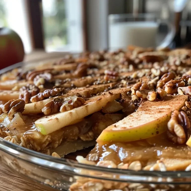 ['Close-up of a bowl of apple pie oatmeal topped with chopped apples and pecans.', 'Side view of a creamy oatmeal dish with chunks of apple and a drizzle of syrup.', 'Juicy apple pie oatmeal garnished with nuts and cinnamon in a rustic setting.', 'A delicious-looking bowl of oatmeal with apple pieces and nuts, showcasing vibrant colors.']