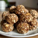 ['Close-up view of apple cinnamon cookie energy bites on a wooden surface.', 'Side view of delicious energy bites made with oats and grated apple, sprinkled with cinnamon.', 'Juicy apple cinnamon energy bites displayed in a small bowl, showcasing their texture.', 'A cluster of apple cinnamon cookie energy bites highlighting their gooey appearance and ingredients.']