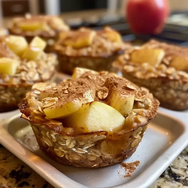 ['Close-up of baked oatmeal cups with a golden brown top and fruit toppings.', 'Side view of individual baked oatmeal cups, showing a texture that is soft and chewy.', 'Appetizing baked oatmeal cups garnished with fresh berries and nuts.', 'Delicious baked oatmeal cups arranged on a plate, featuring a moist and fluffy interior.']